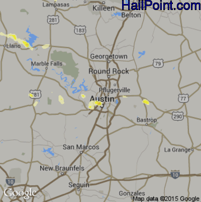 Hail Map for Austin, TX Region on May 10, 2013