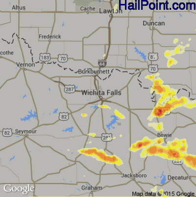 Hail Map for Wichita Falls, TX Region on May 15, 2013 