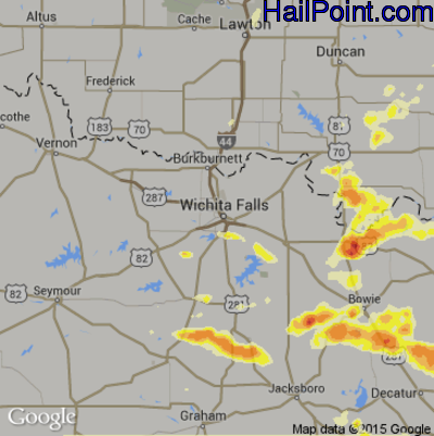 Hail Map for Wichita Falls, TX Region on May 15, 2013