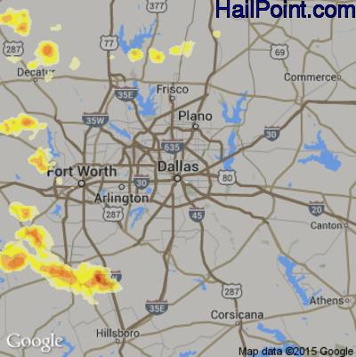 Hail Map for Dallas, TX Region on May 16, 2013 