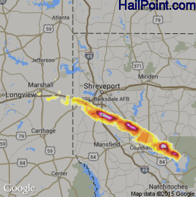 Hail Map for Shreveport, LA Region on May 16, 2013