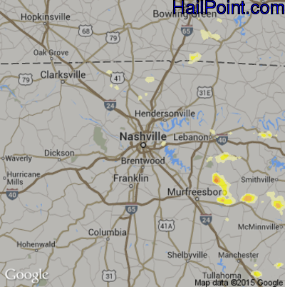 Hail Map for Nashville, TN Region on May 19, 2013