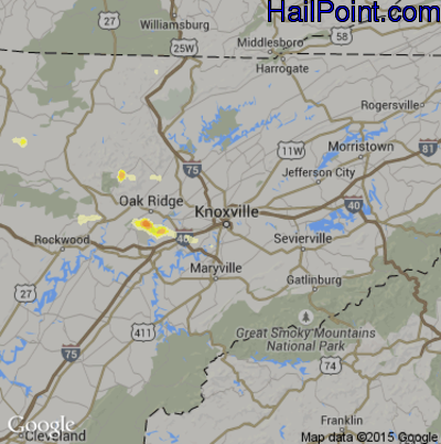Hail Map for Knoxville, TN Region on May 19, 2013 