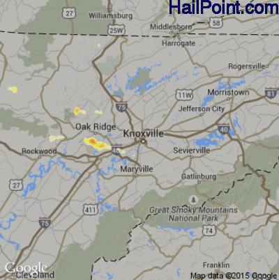 Hail Map for Knoxville, TN Region on May 19, 2013