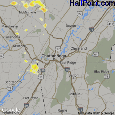 Hail Map for Chattanooga, TN Region on May 19, 2013 