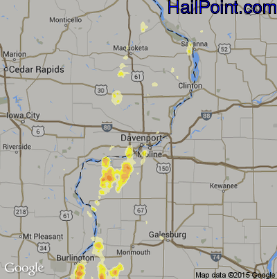 Hail Map for Davenport, IA Region on May 19, 2013