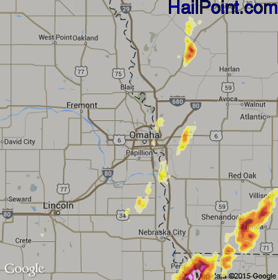 Hail Map for Omaha, NE Region on May 19, 2013 