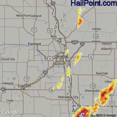 Hail Map for Omaha, NE Region on May 19, 2013
