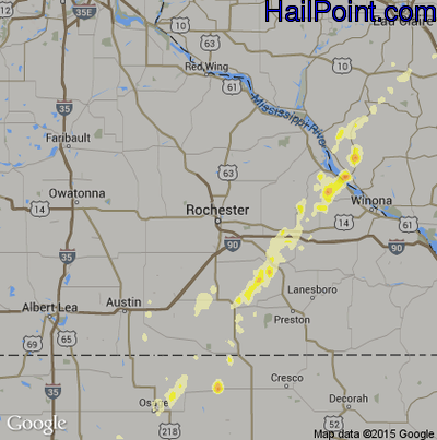 Hail Map for Rochester, MN Region on May 19, 2013 