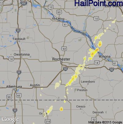 Hail Map for Rochester, MN Region on May 19, 2013