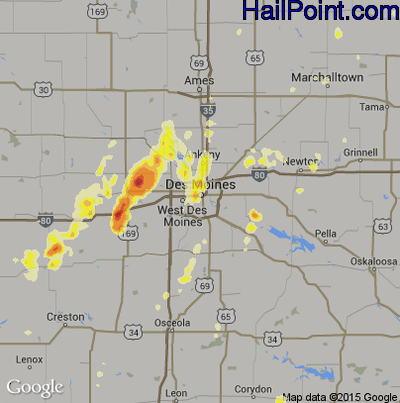 Hail Map for Des Moines, IA Region on May 19, 2013