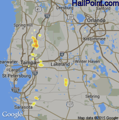 Hail Map for Lakeland, FL Region on May 20, 2013 
