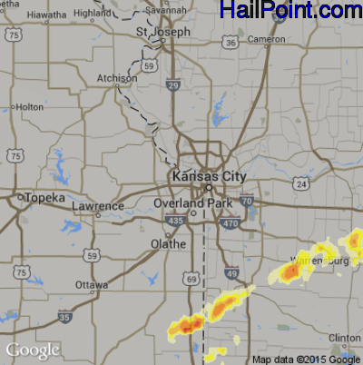 Hail Map for Kansas City, KS Region on May 20, 2013 