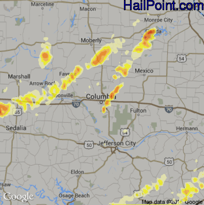 Hail Map for Columbia, MO Region on May 20, 2013