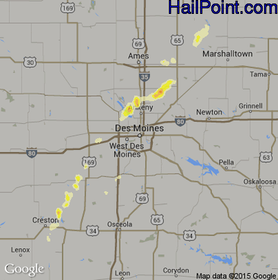 Hail Map for Des Moines, IA Region on May 20, 2013 