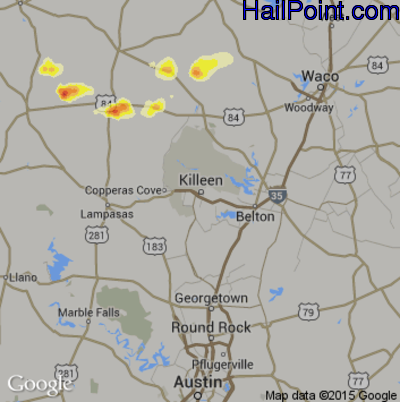 Hail Map for Killeen, TX Region on May 21, 2013 