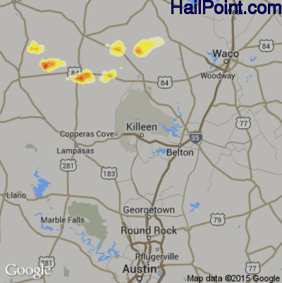 Hail Map for Killeen, TX Region on May 21, 2013