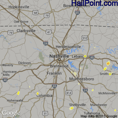 Hail Map for Nashville, TN Region on May 21, 2013 
