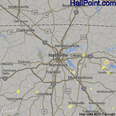 Hail Map for Nashville, TN Region on May 21, 2013