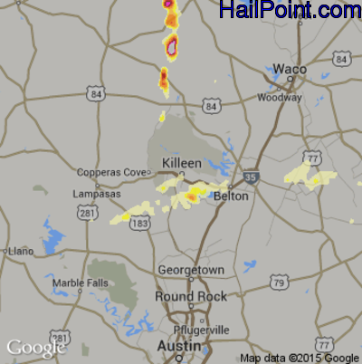 Hail Map for Killeen, TX Region on May 21, 2013