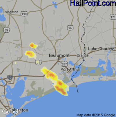 Hail Map for Beaumont, TX Region on May 22, 2013