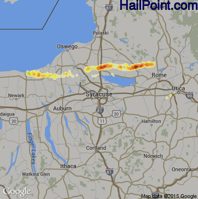 Hail Map for Syracuse, NY Region on May 22, 2013 
