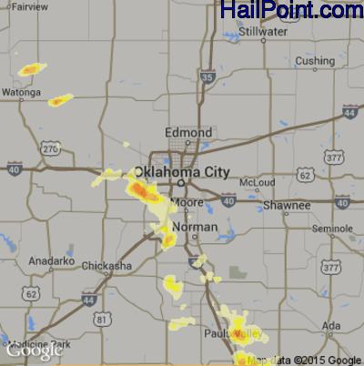 Hail Map for Oklahoma City, OK Region on May 23, 2013 