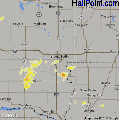 Hail Map for Sioux Falls, SD Region on May 26, 2013