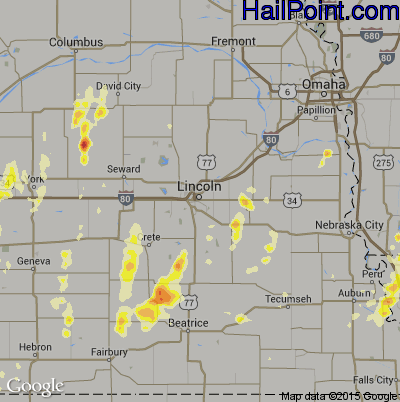 Hail Map for Lincoln, NE Region on May 29, 2013