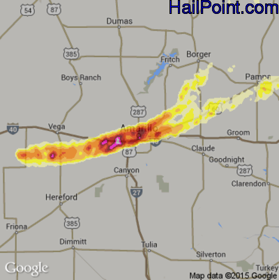 Hail Map for Amarillo, TX Region on May 29, 2013