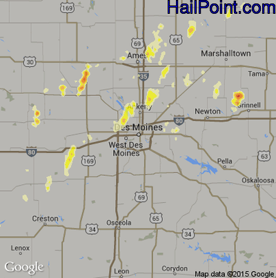 Hail Map for Des Moines, IA Region on May 29, 2013