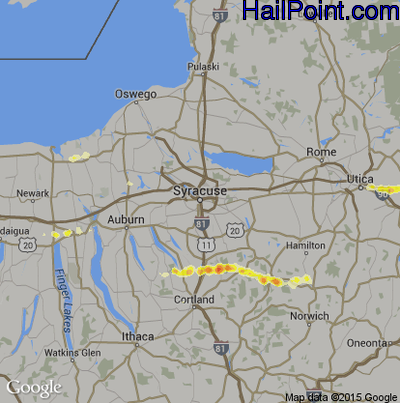 Hail Map for Syracuse, NY Region on May 29, 2013 