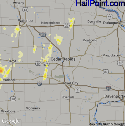 Hail Map for Cedar Rapids, IA Region on May 29, 2013 