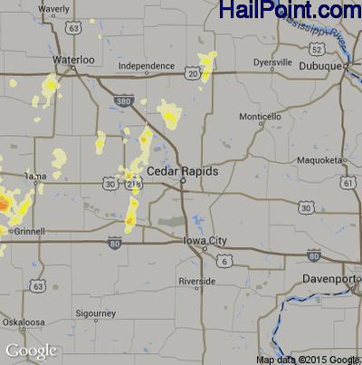 Hail Map for Cedar Rapids, IA Region on May 29, 2013