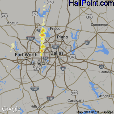 Hail Map for Dallas, TX Region on May 29, 2013