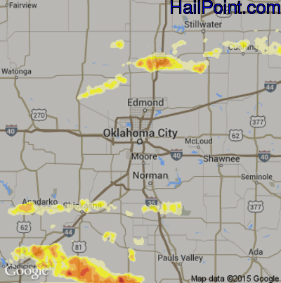 Hail Map for Oklahoma City, OK Region on May 30, 2013 
