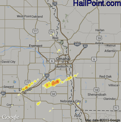 Hail Map for Omaha, NE Region on May 31, 2013 