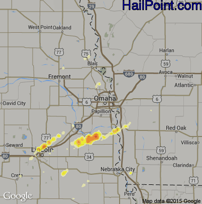 Hail Map for Omaha, NE Region on May 31, 2013