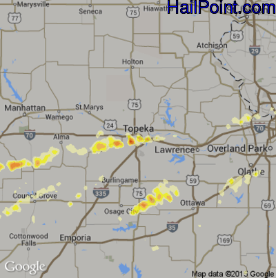 Hail Map for Topeka, KS Region on May 31, 2013