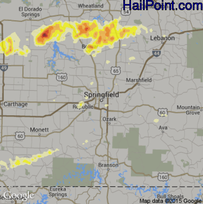 Hail Map for Springfield, MO Region on June 1, 2013