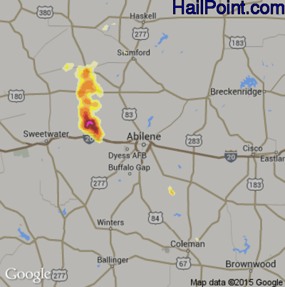 Hail Map for Abilene, TX Region on June 5, 2013 
