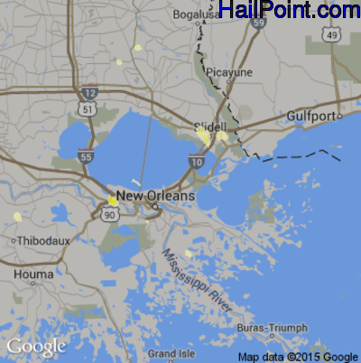 Hail Map for New Orleans, LA Region on June 6, 2013 