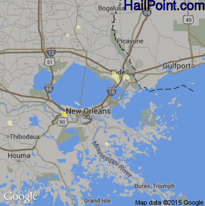 Hail Map for New Orleans, LA Region on June 6, 2013