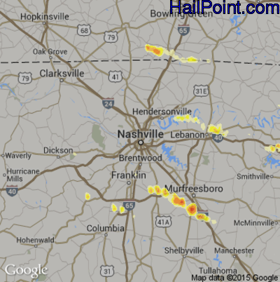 Hail Map for Nashville, TN Region on June 10, 2013 