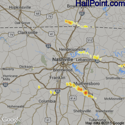 Hail Map for Nashville, TN Region on June 10, 2013