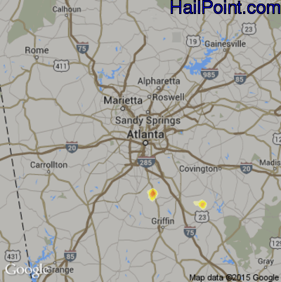 Hail Map for Atlanta, GA Region on June 12, 2013