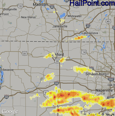 Hail Map for Rockford, IL Region on June 12, 2013