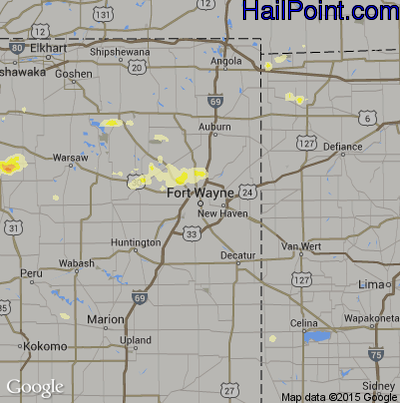 Hail Map for Fort Wayne, IN Region on June 12, 2013 