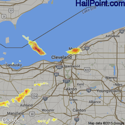 Hail Map for Cleveland, OH Region on June 13, 2013