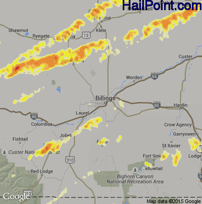 Hail Map for Billings, MN Region on June 13, 2013 